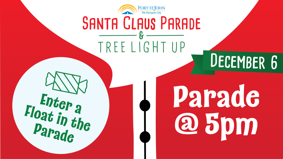 A poster promoting the Santa Claus Parade and Tree Light Up on December 6.