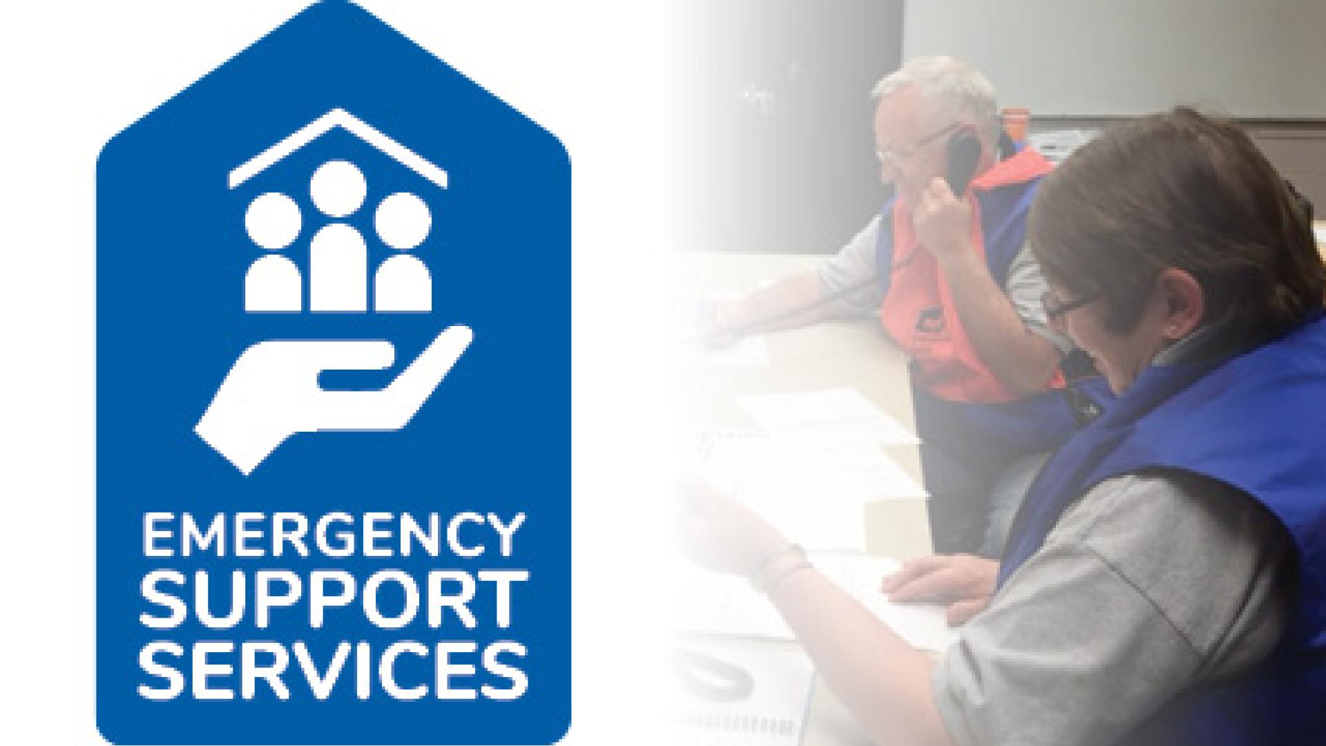 Emergency Support Services logo. There are people responding to an emergency.