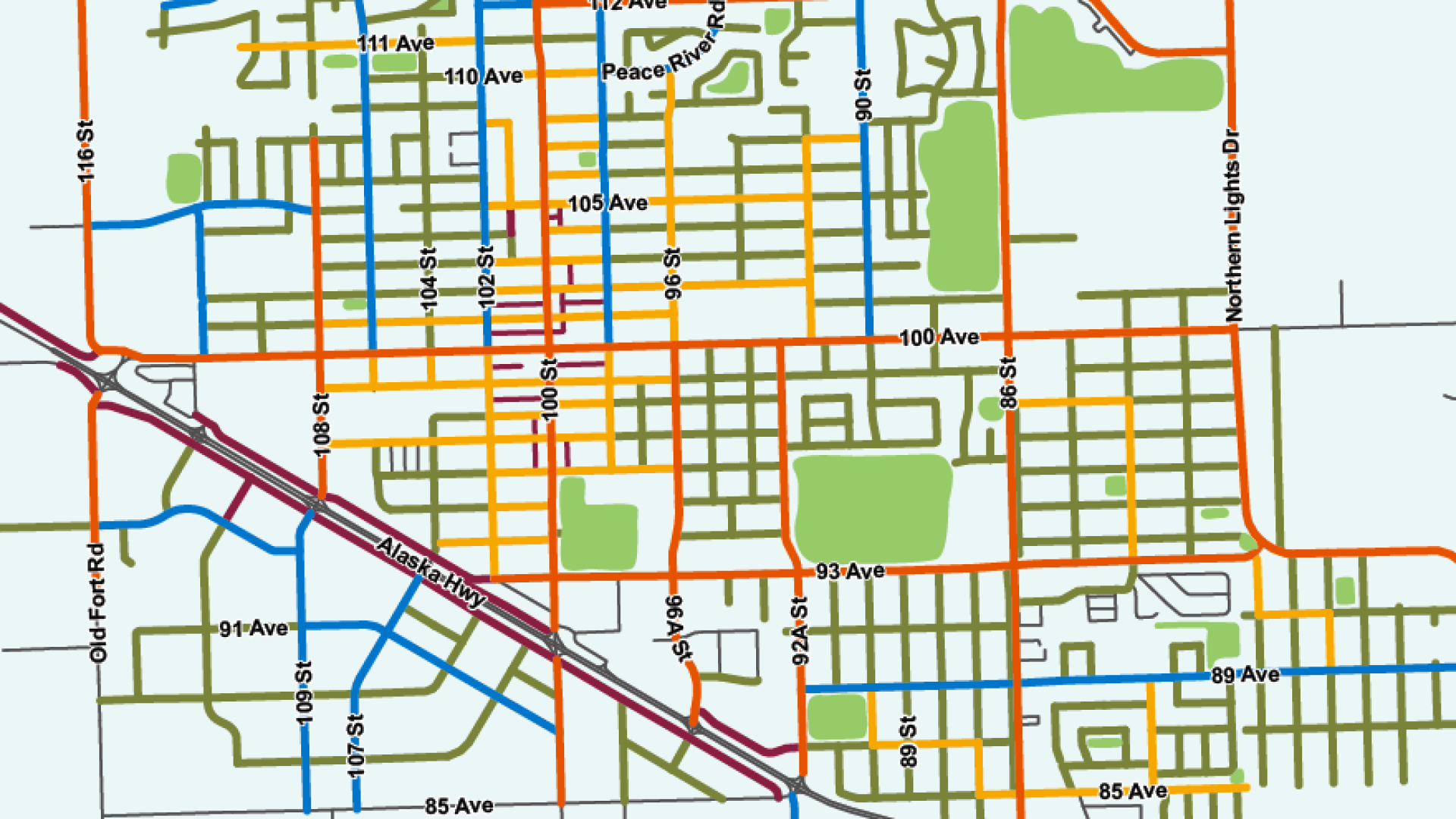 A map showing snow clearing categories.