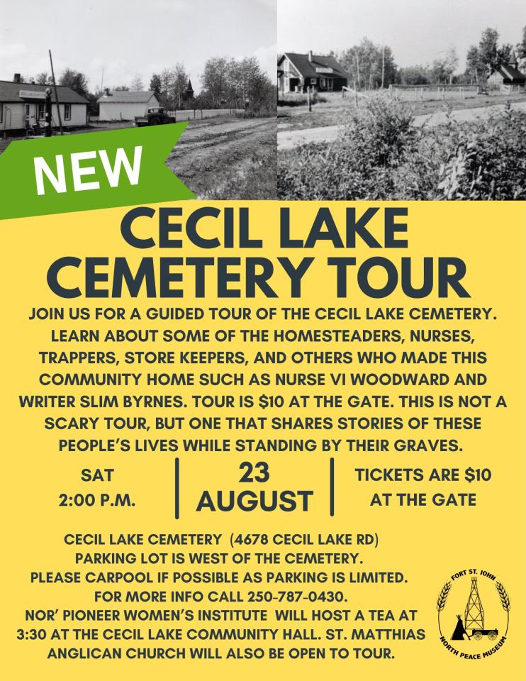 A poster for the Cecil Lake Cemetery Tour.