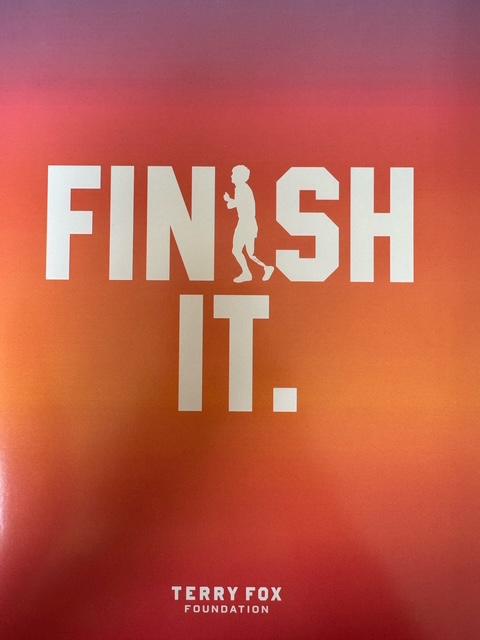 A poster promoting the Terry Fox Run with a slogan of "Finish It."