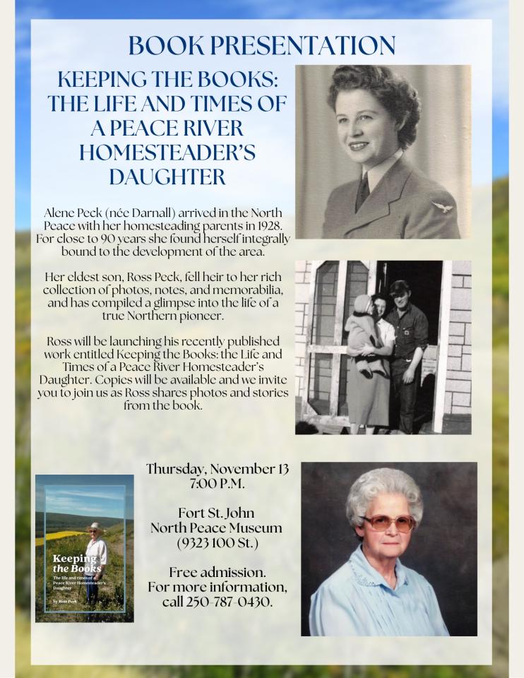 A poster promoting the Ross Peck Book Presentation