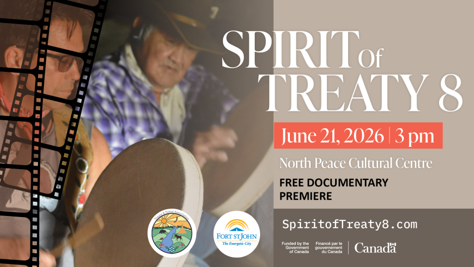 A poster promoting the premiere screening of the Spirit of Treaty 8 Documentary.