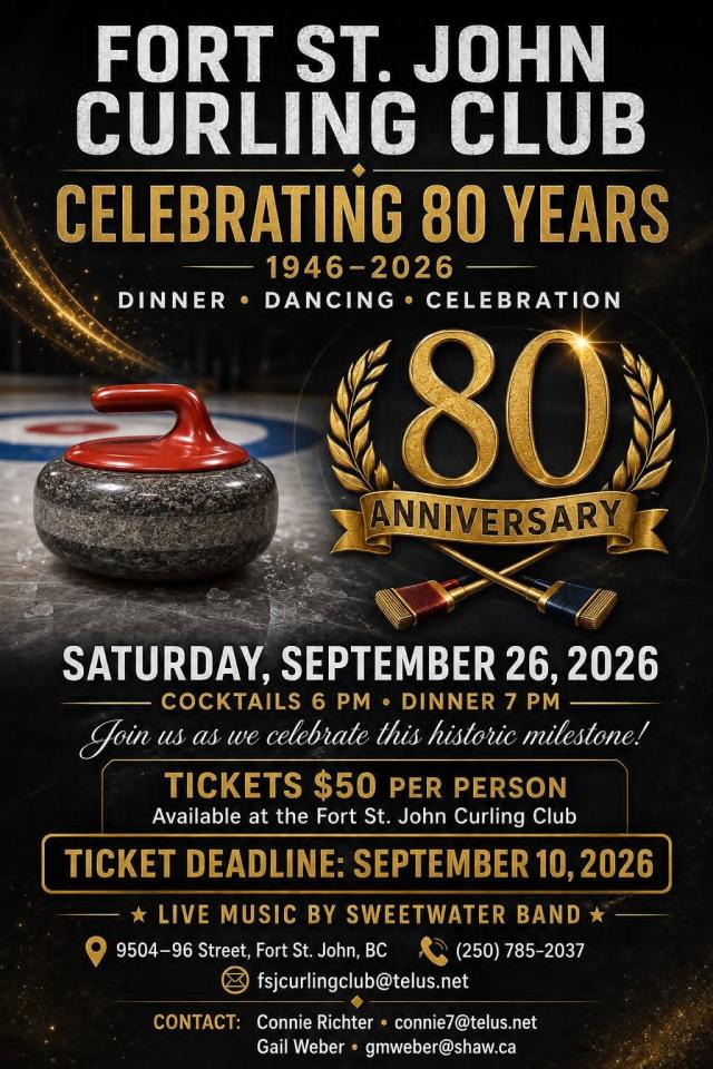 Poster promoting the 80th Anniversary Event at the Curling Club
