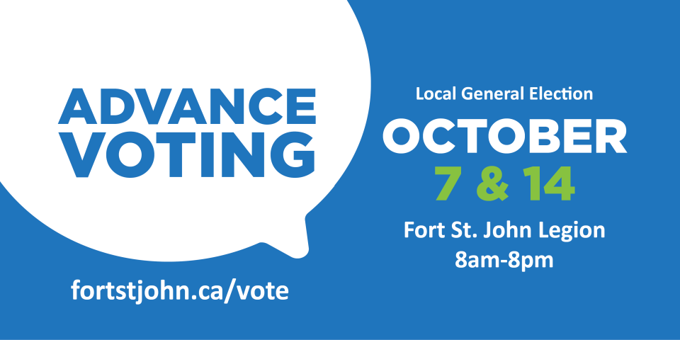 White speech Bubble Advance Voting, Oct 7+14, Blue Bkgnd