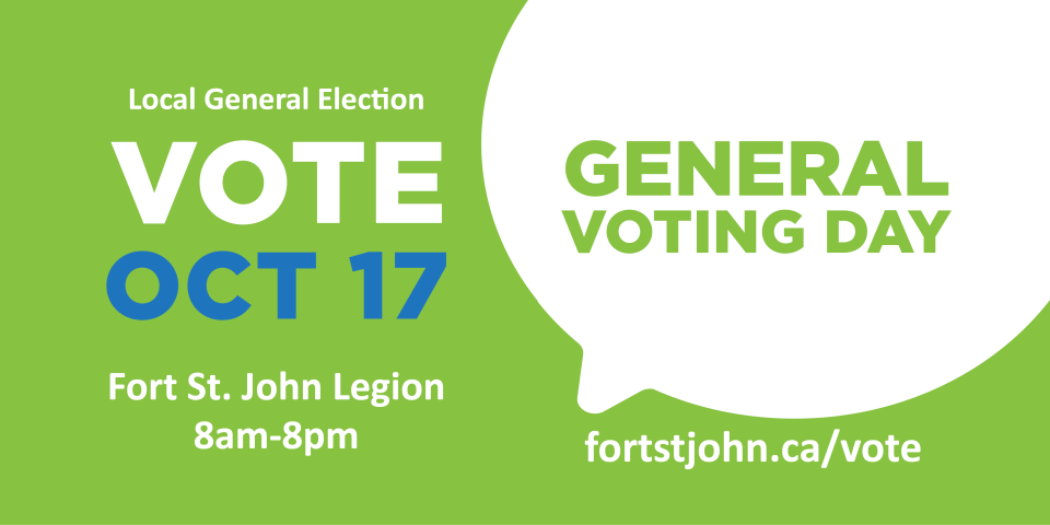 General Voting Day, White Speech Bubble, Green background Vote Oct 17