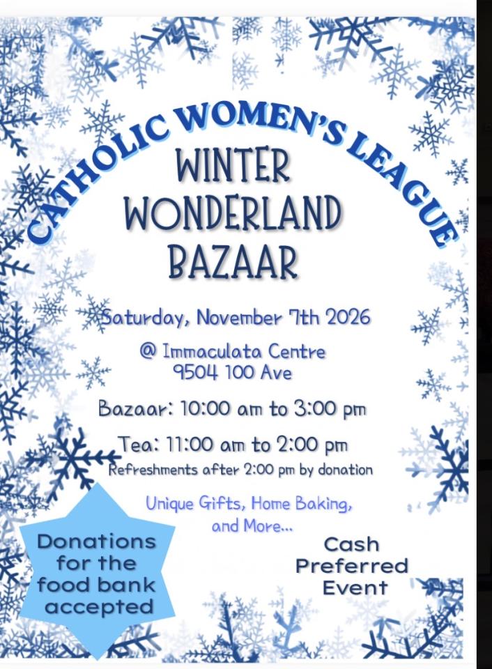 Poster advertising the Catholic Women's League Winter Wonderland Bazaar