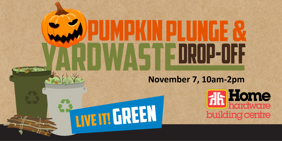 yard waste pins, with brown paper background and a pumpkin